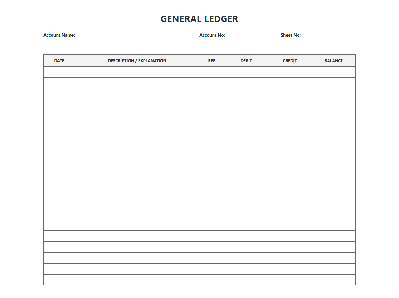 Double-Entry General Ledger Sheet