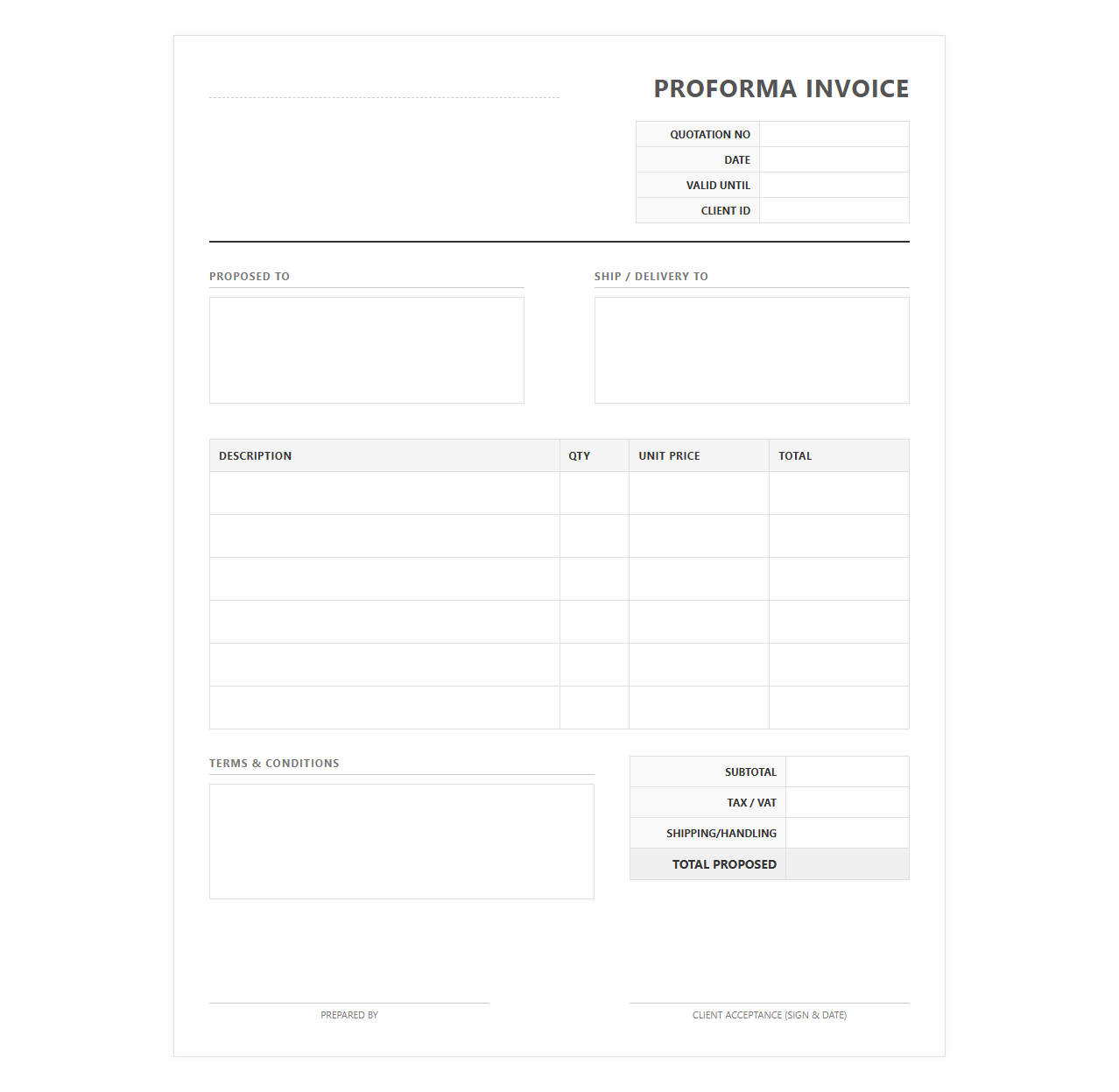 Draft Invoice Template for Client Quotes