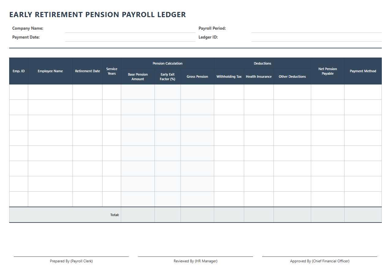 Early Retirement Pension Payroll Ledger Template