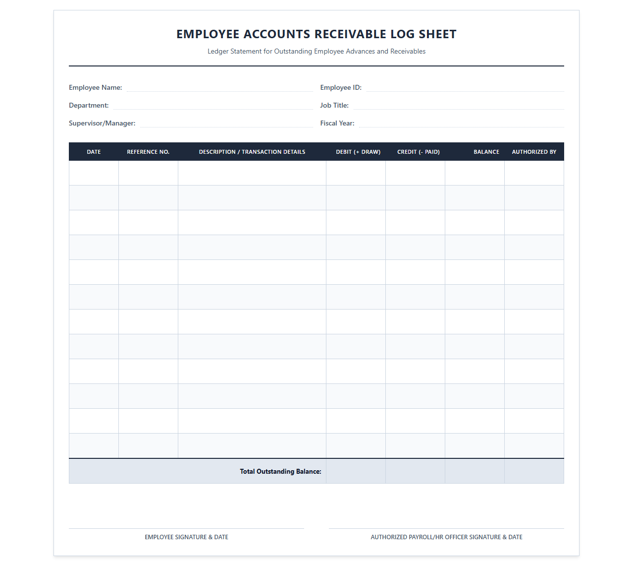 Employee Accounts Receivable Log Sheet