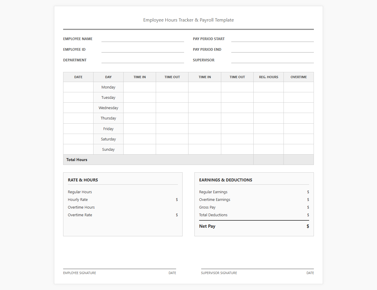 Employee Hours Tracker and Payroll Template