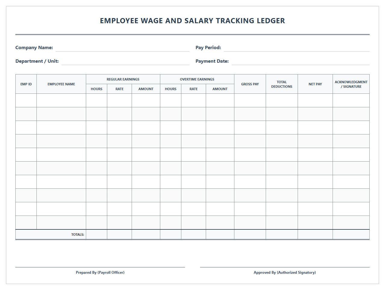 Employee Wage and Salary Tracking Ledger