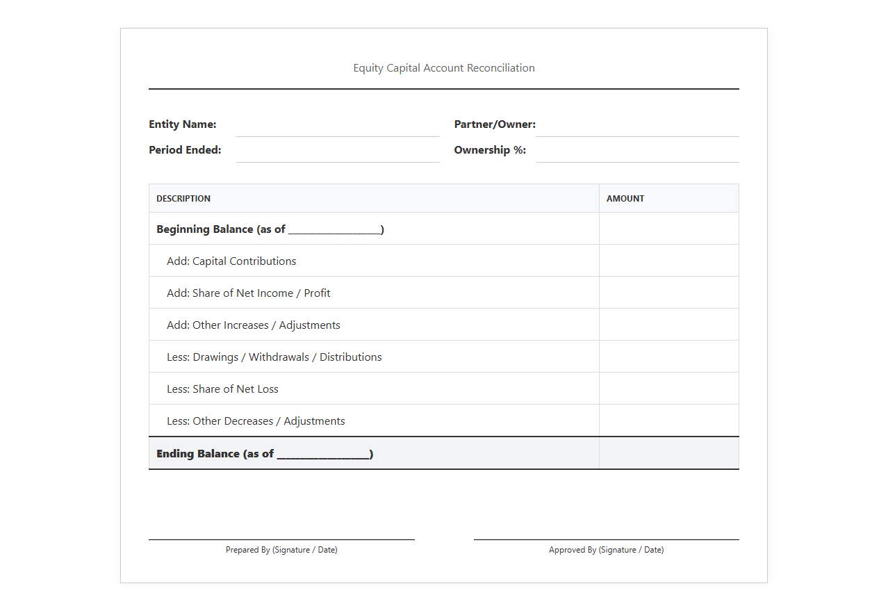 Equity Capital Account Reconciliation Template