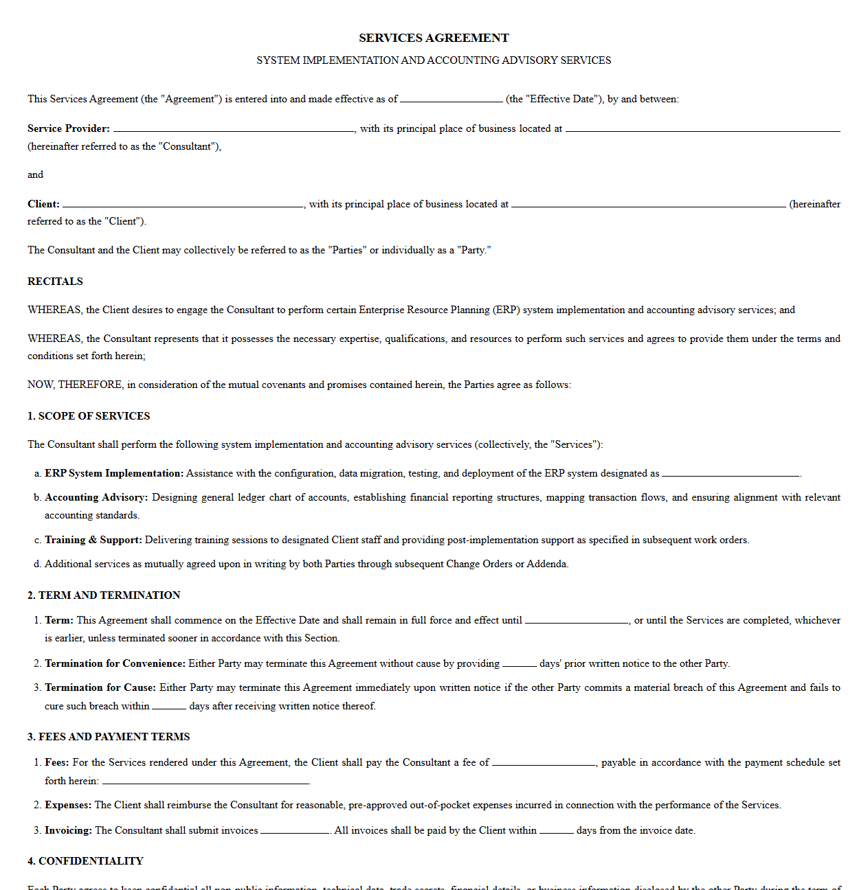 ERP Implementation and Accounting Advisory Services Contract