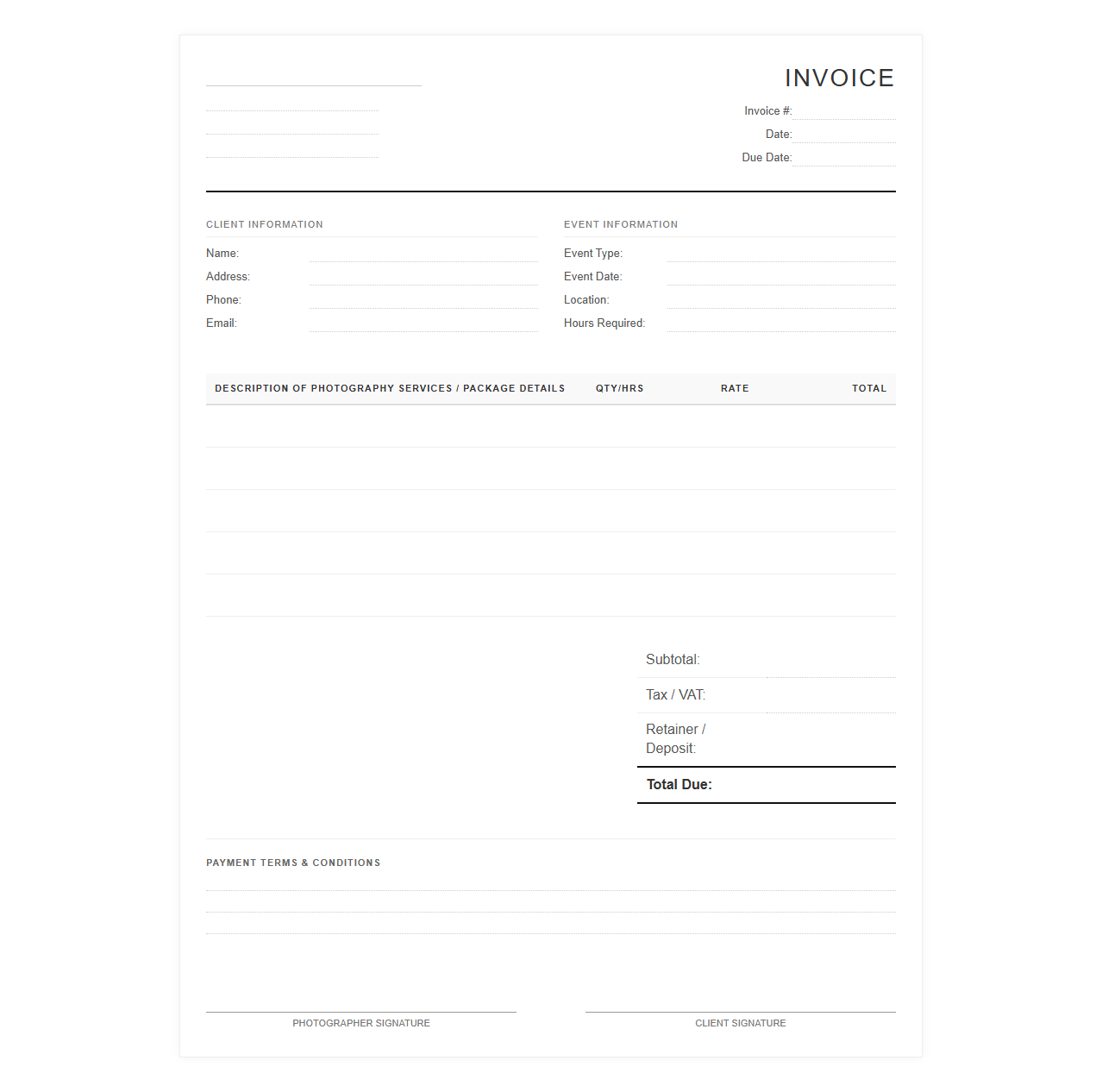 Event Photography Service Invoice Template