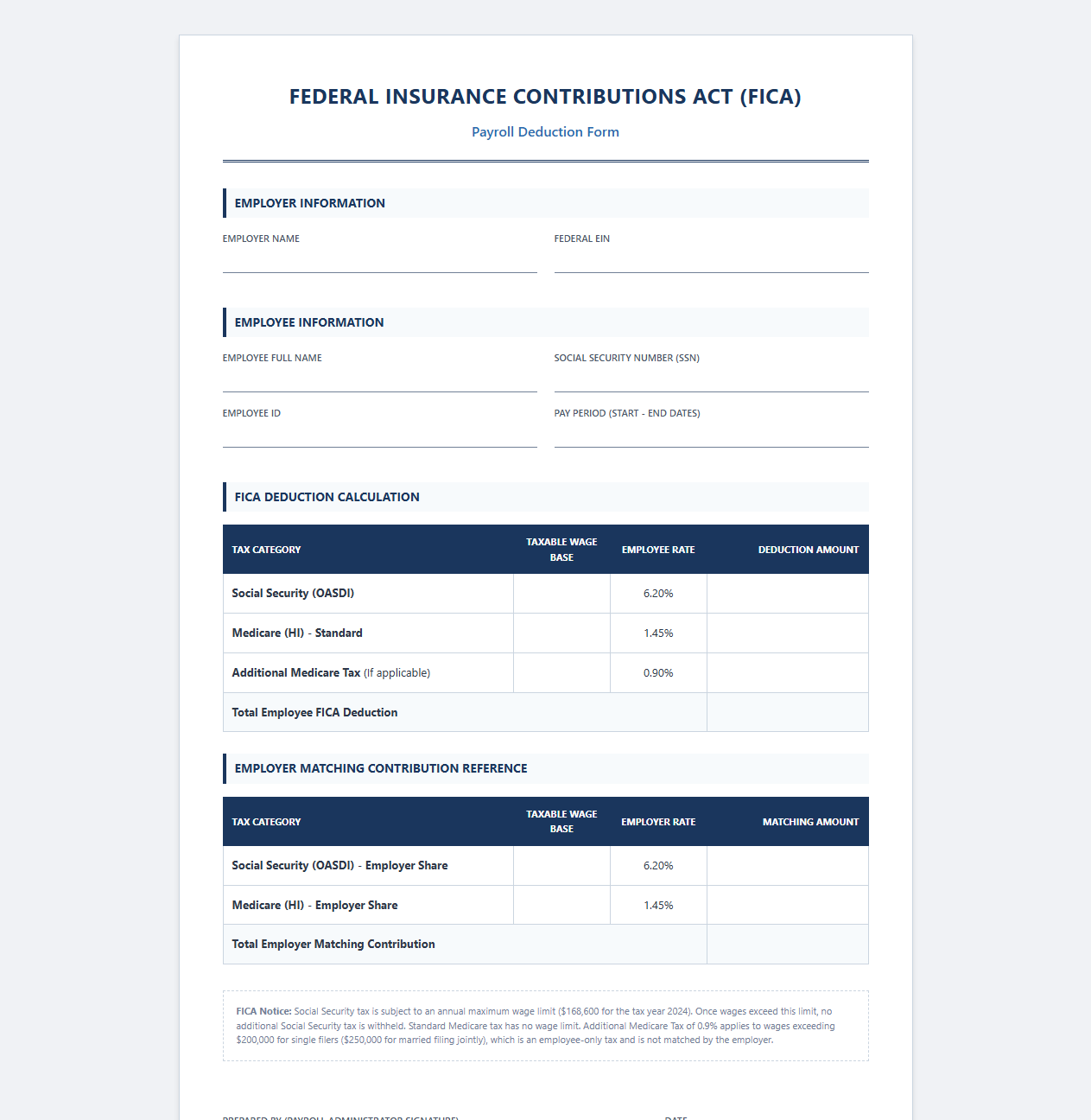 Federal Insurance Contributions Payroll Deduction Form