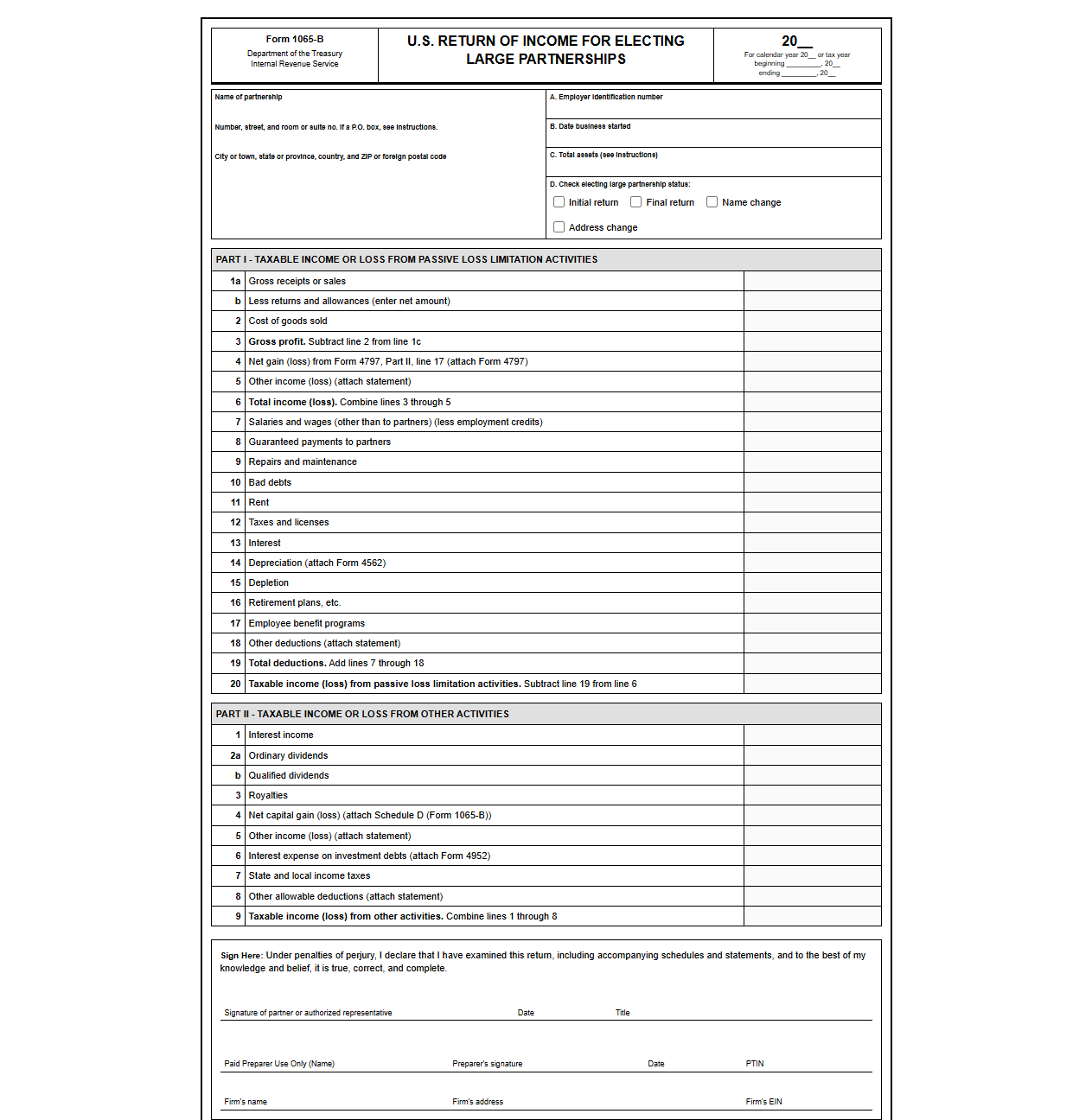 Federal Tax Return Template for Electing Large Partnerships