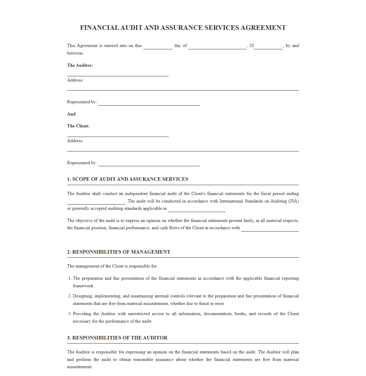 Financial Audit and Assurance Services Agreement Template
