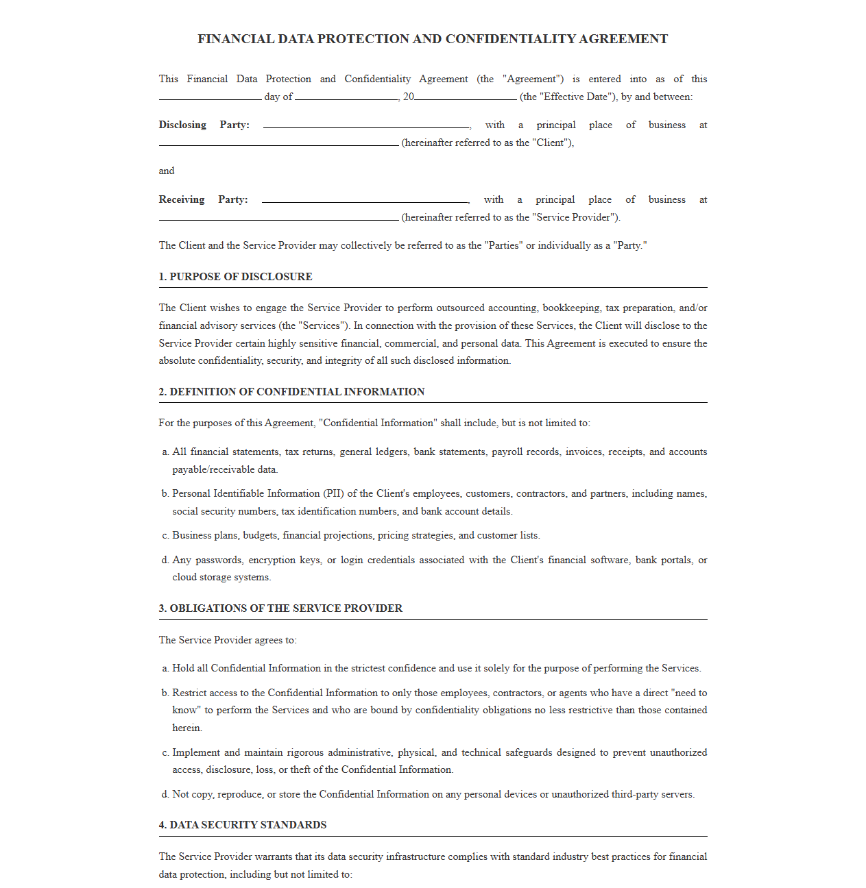 Financial Data Protection Agreement for Outsourced Accounting