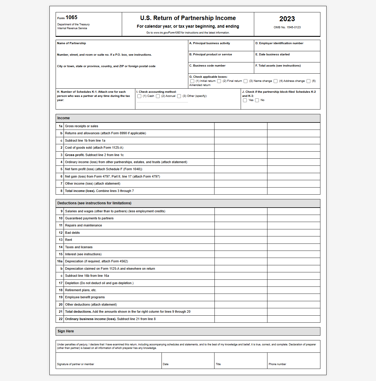 Form 1065 Partnership Tax Return Template