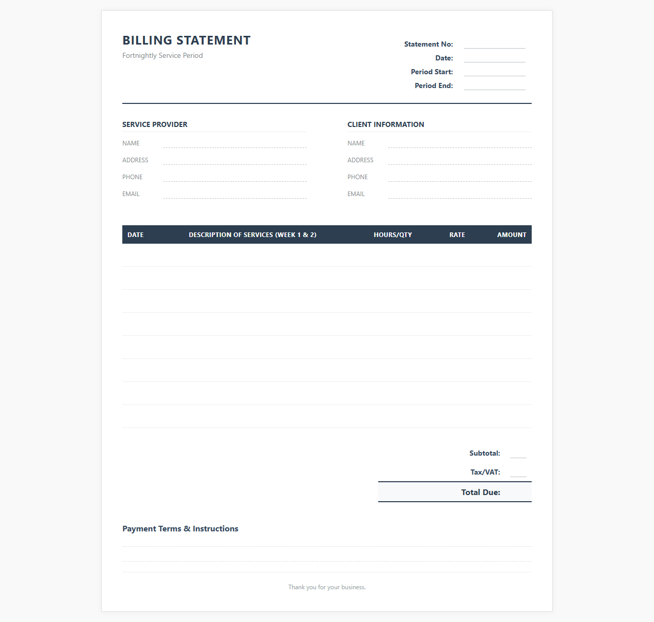 Fortnightly Client Billing Statement