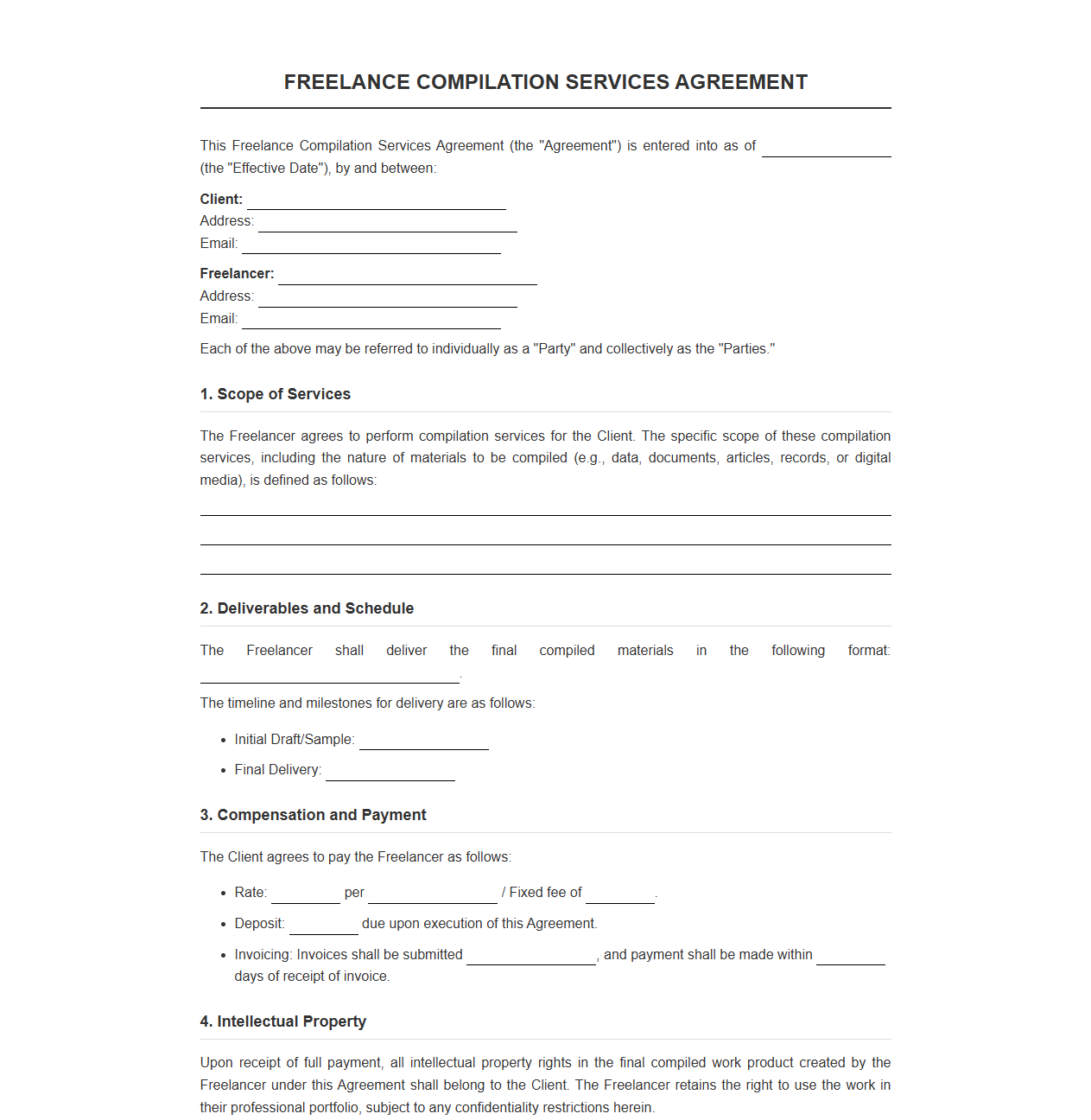 Freelance Compilation Services Contract Template