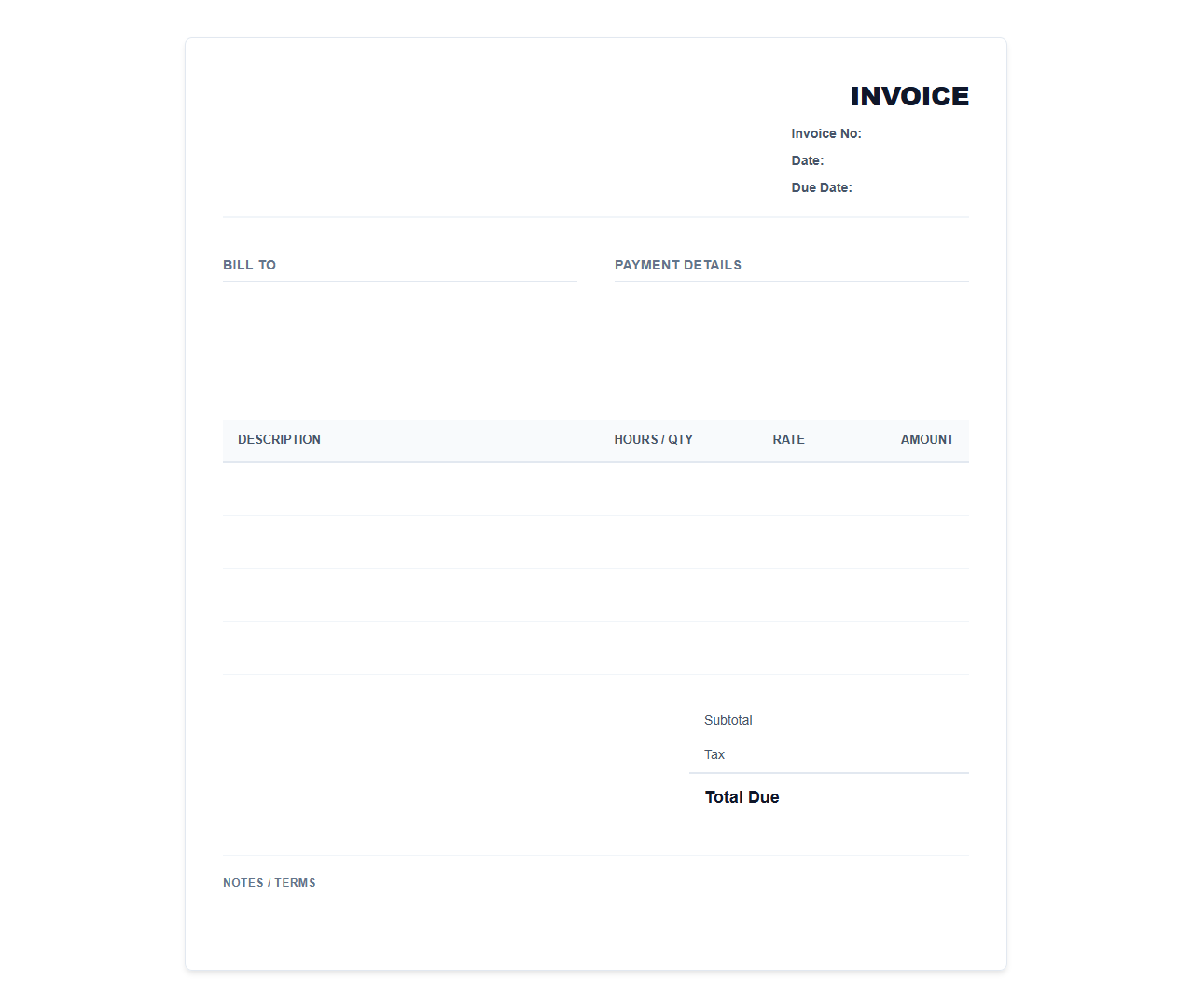 Freelance Invoicing Service Bill Template