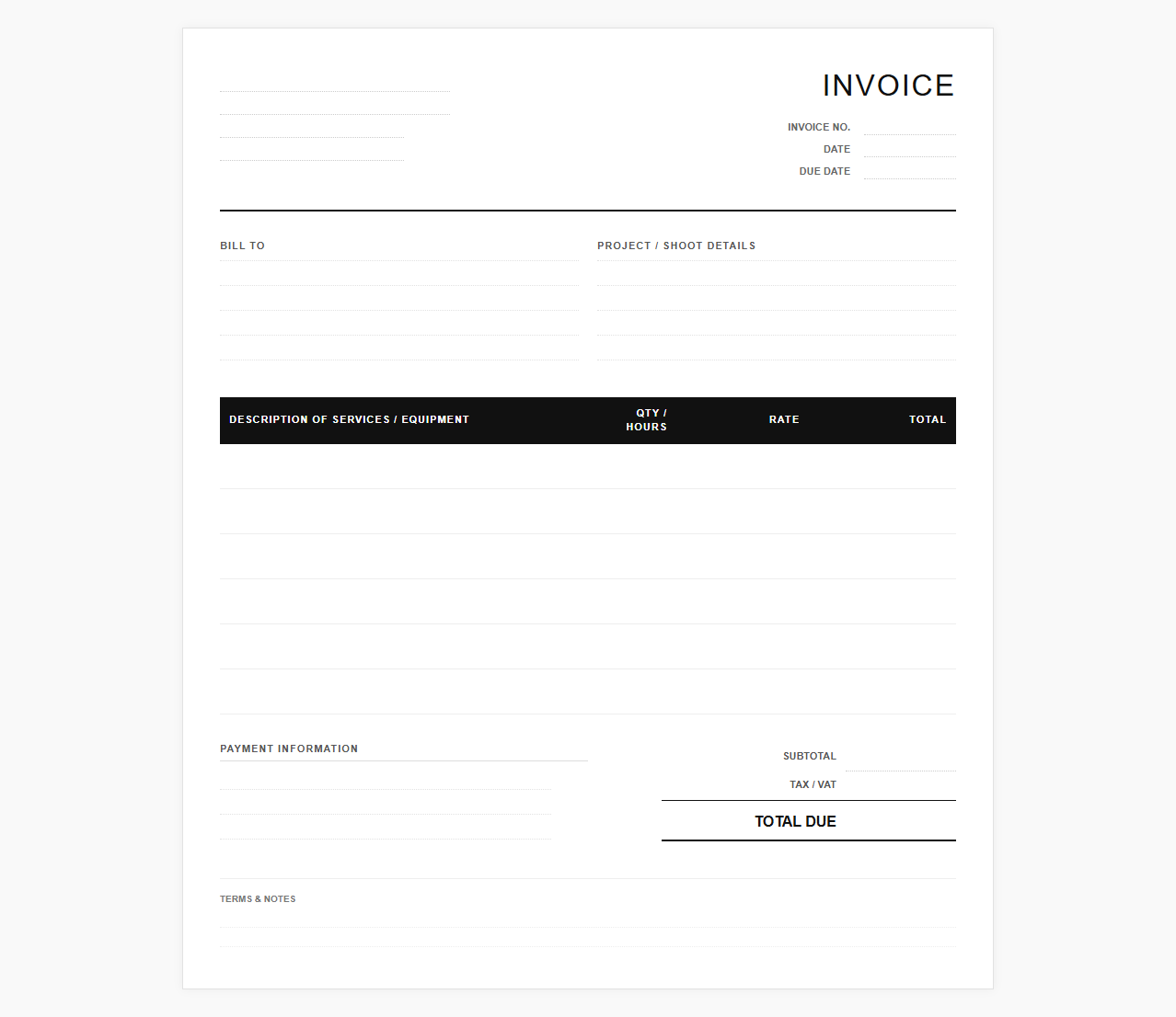 Freelance Videographer Invoice Template