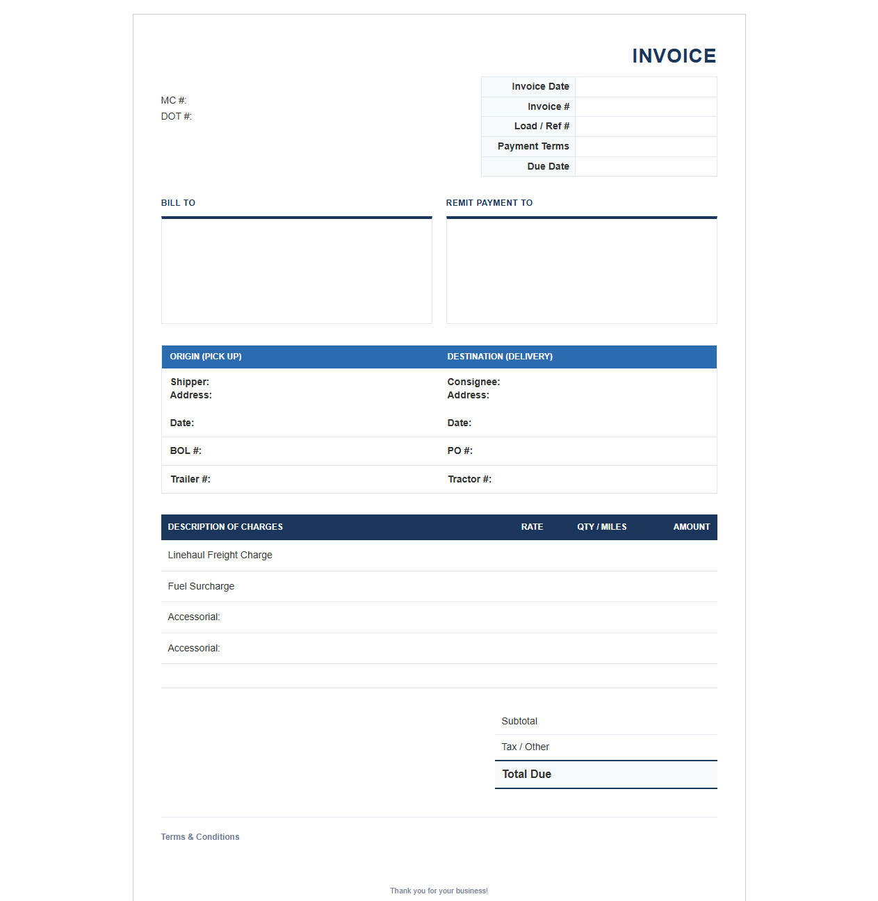 Freight Carrier Billing Template