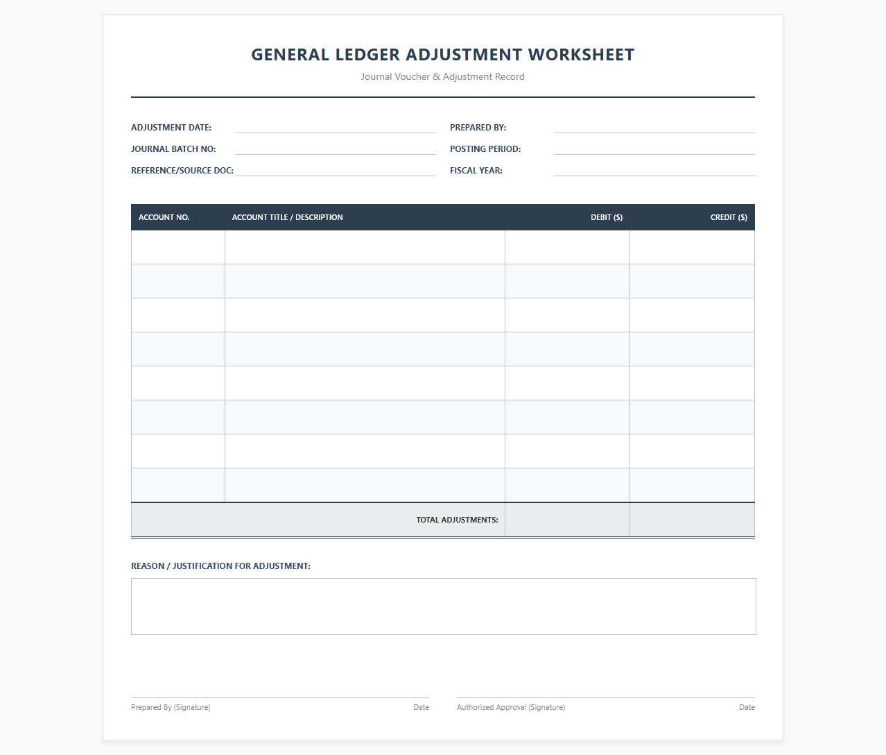 General Ledger Adjustment Worksheet