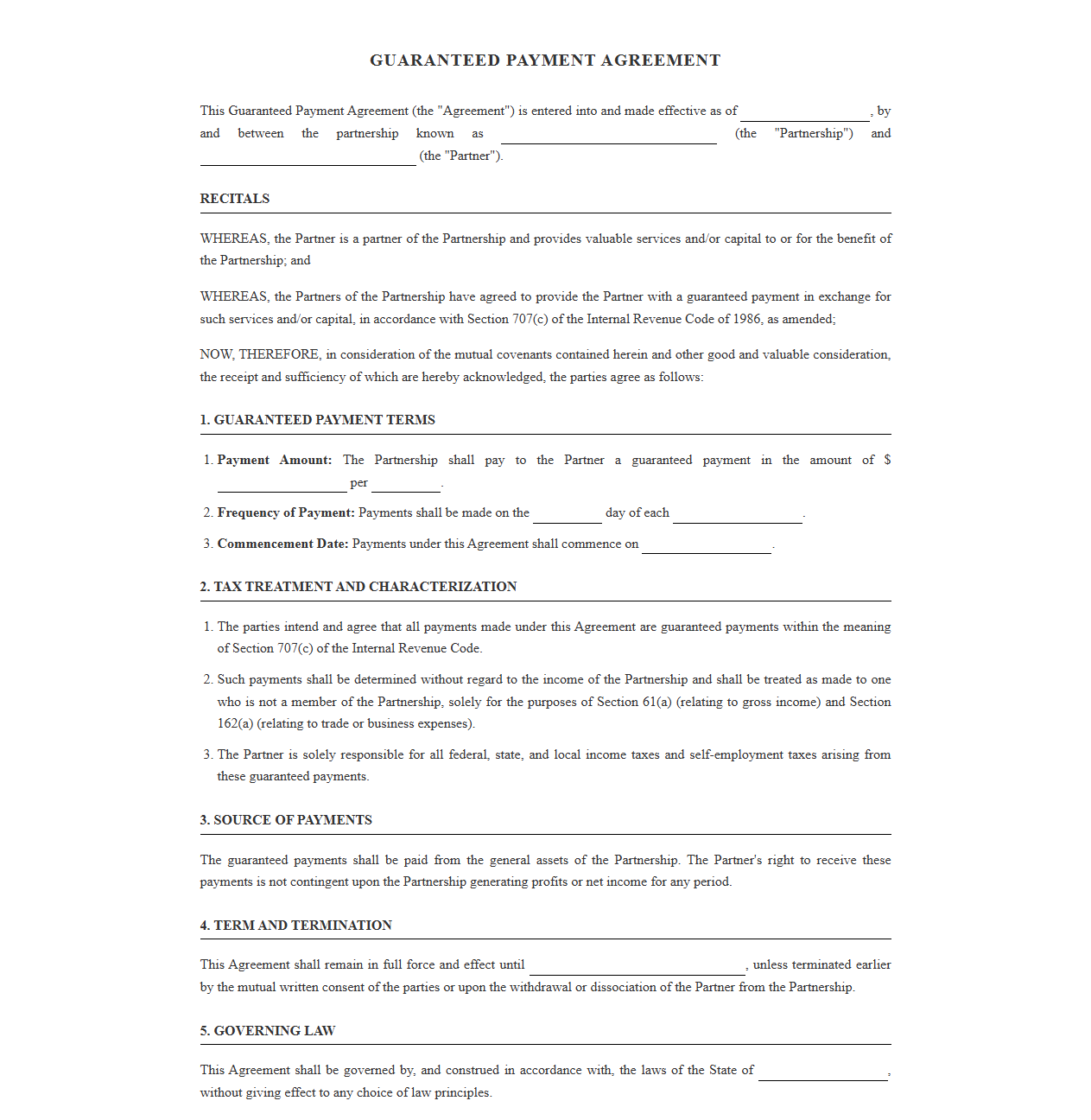 Guaranteed Payment Agreement for Partners