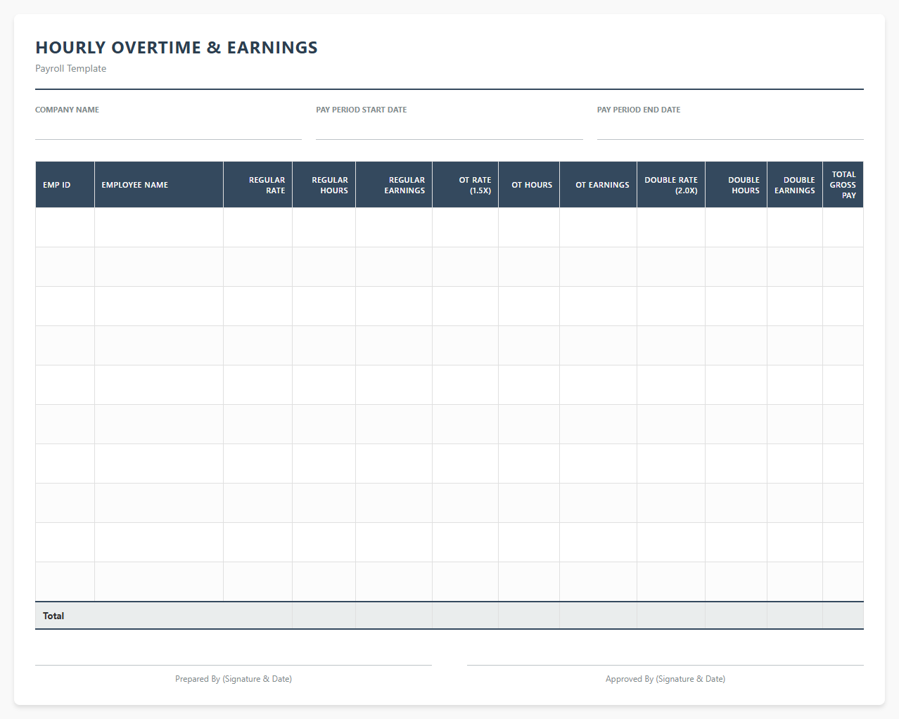 Hourly Overtime and Earnings Payroll Template