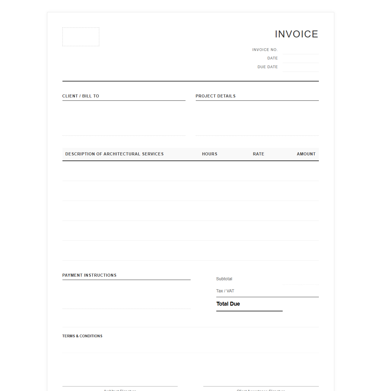 Hourly Rate Architect Services Invoice Template
