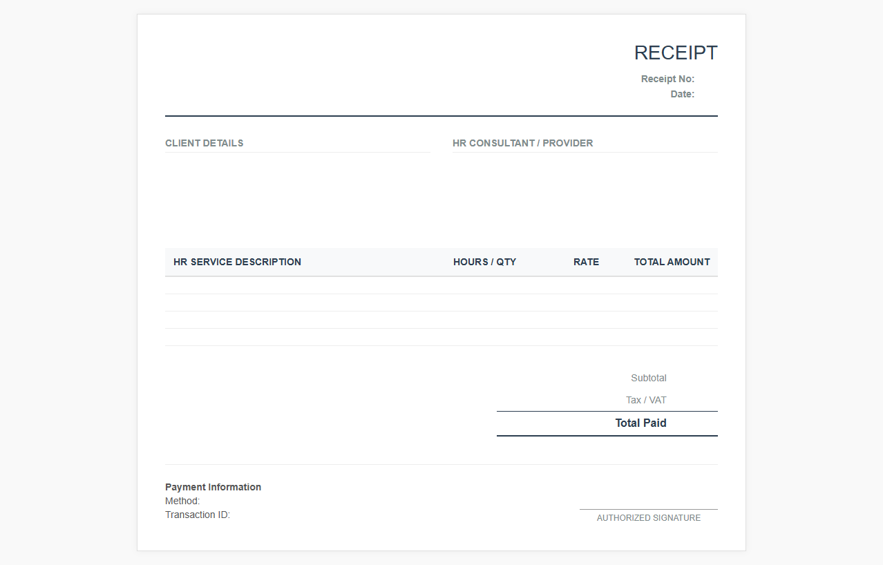 HR Services Receipt Template