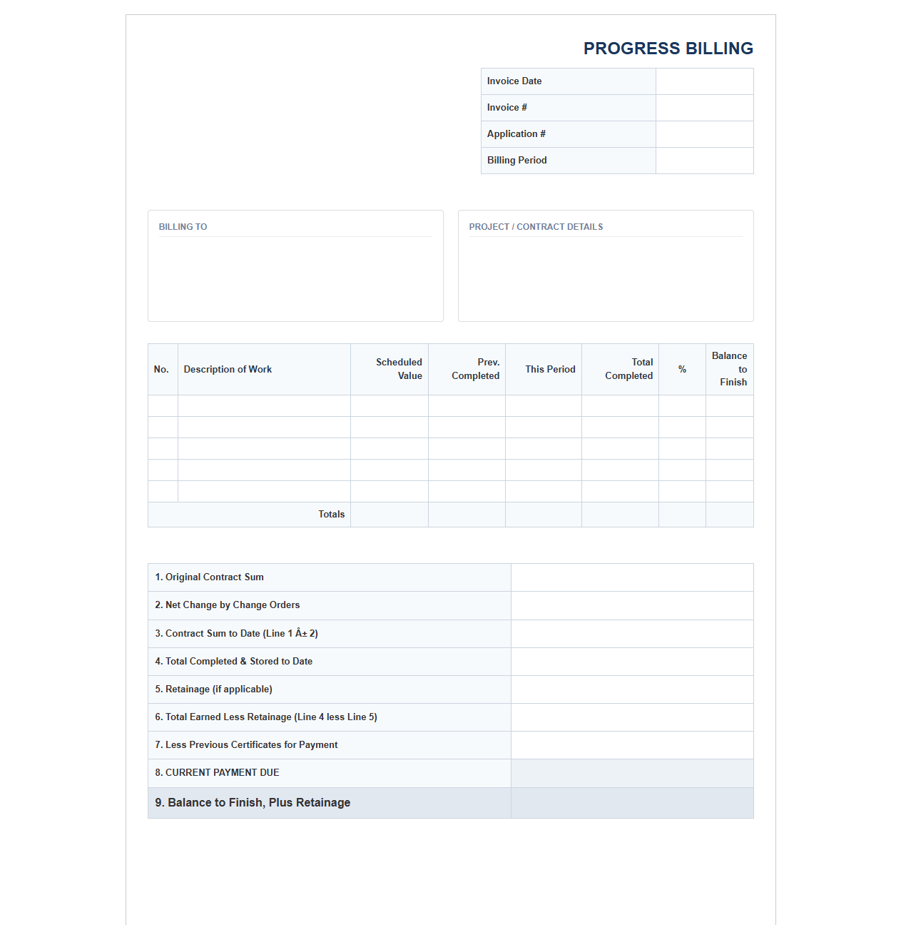 Incremental Project Billing Invoice