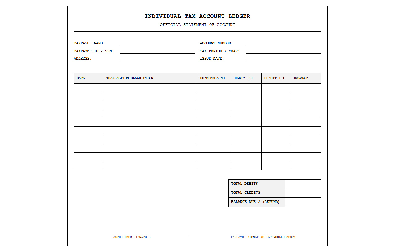 Individual Tax Account Ledger Template