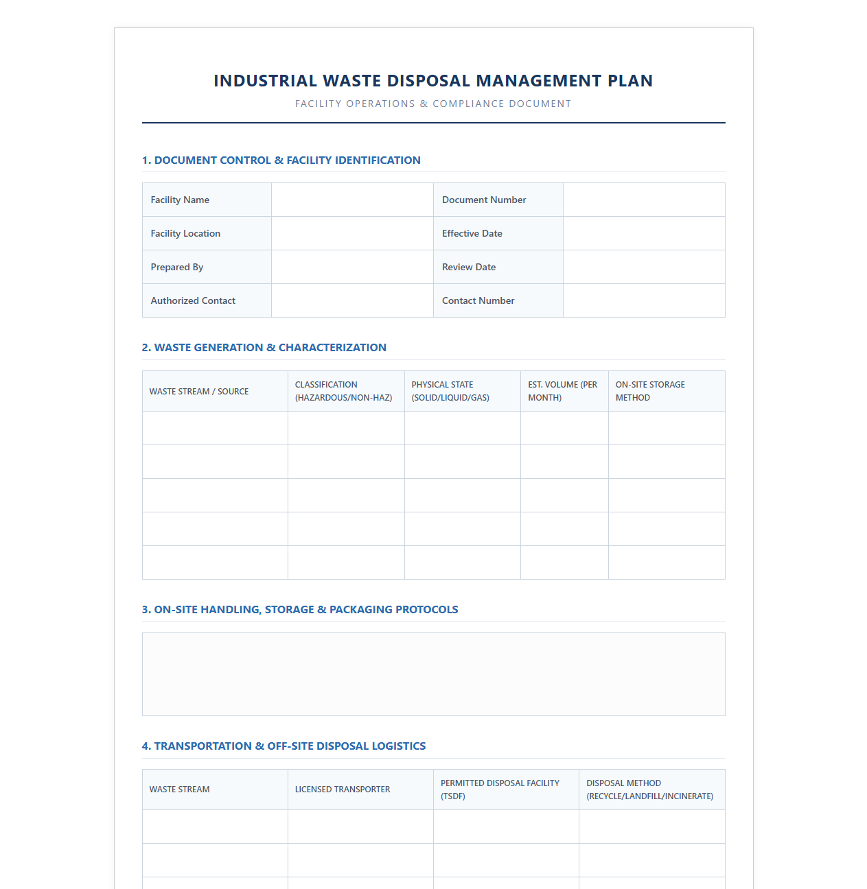 Industrial Waste Disposal Management Plan