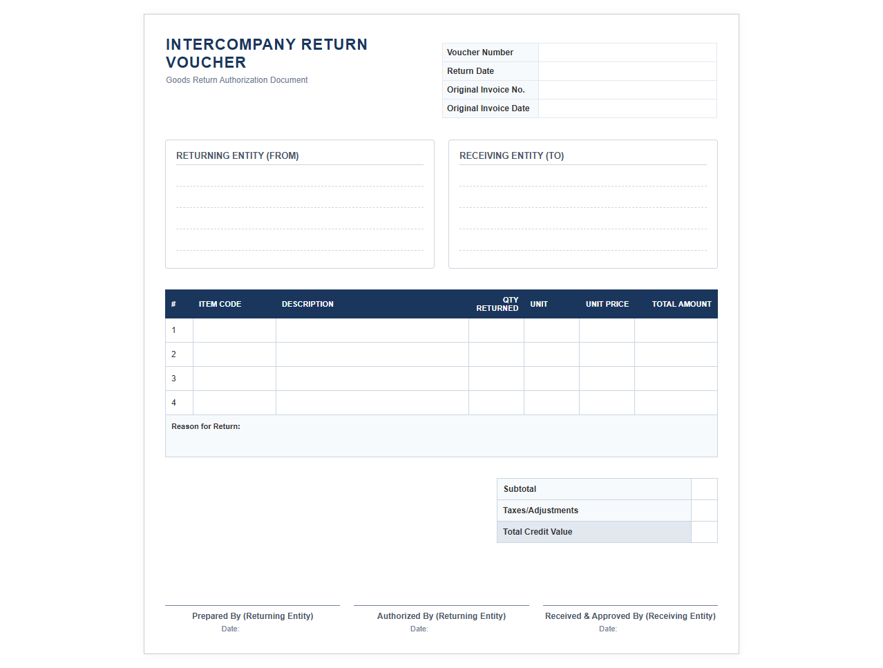 Intercompany Goods Return Voucher Template