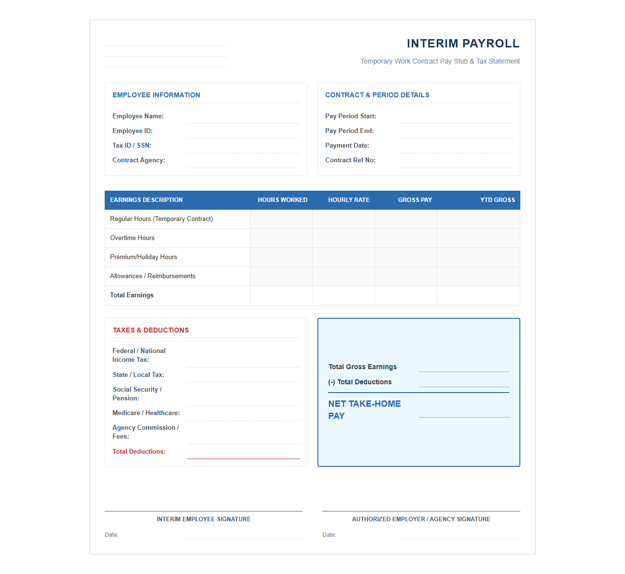 Interim Employee Payroll and Tax Template