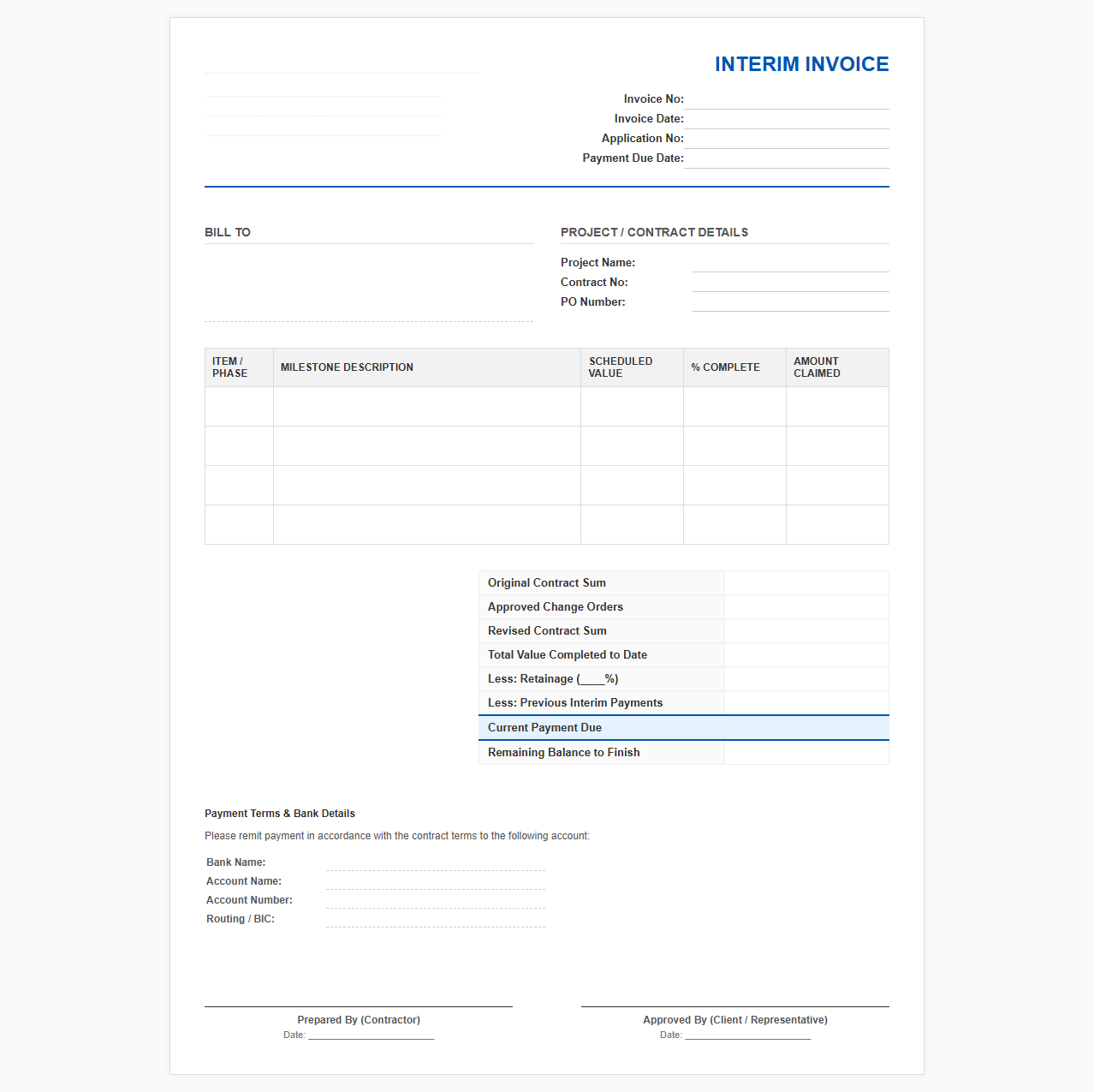 Interim Milestone Invoice Template