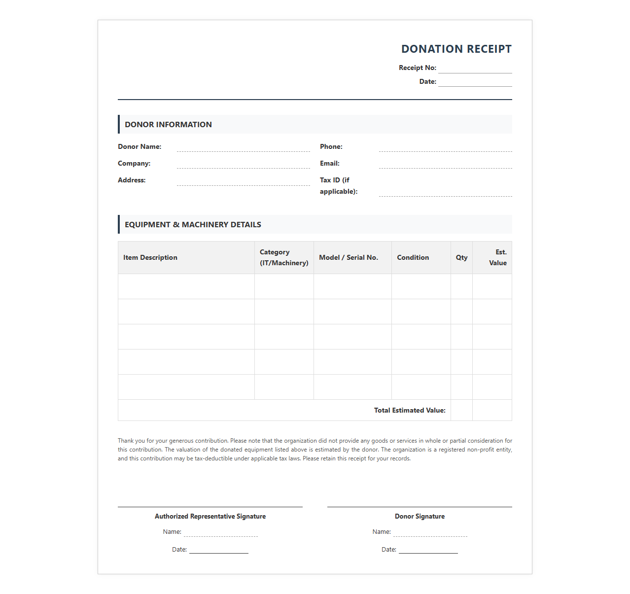 IT and Machinery Donation Receipt Form