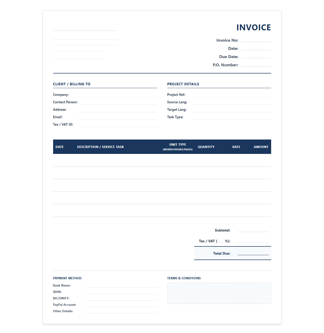 Language Services Provider Billing Invoice