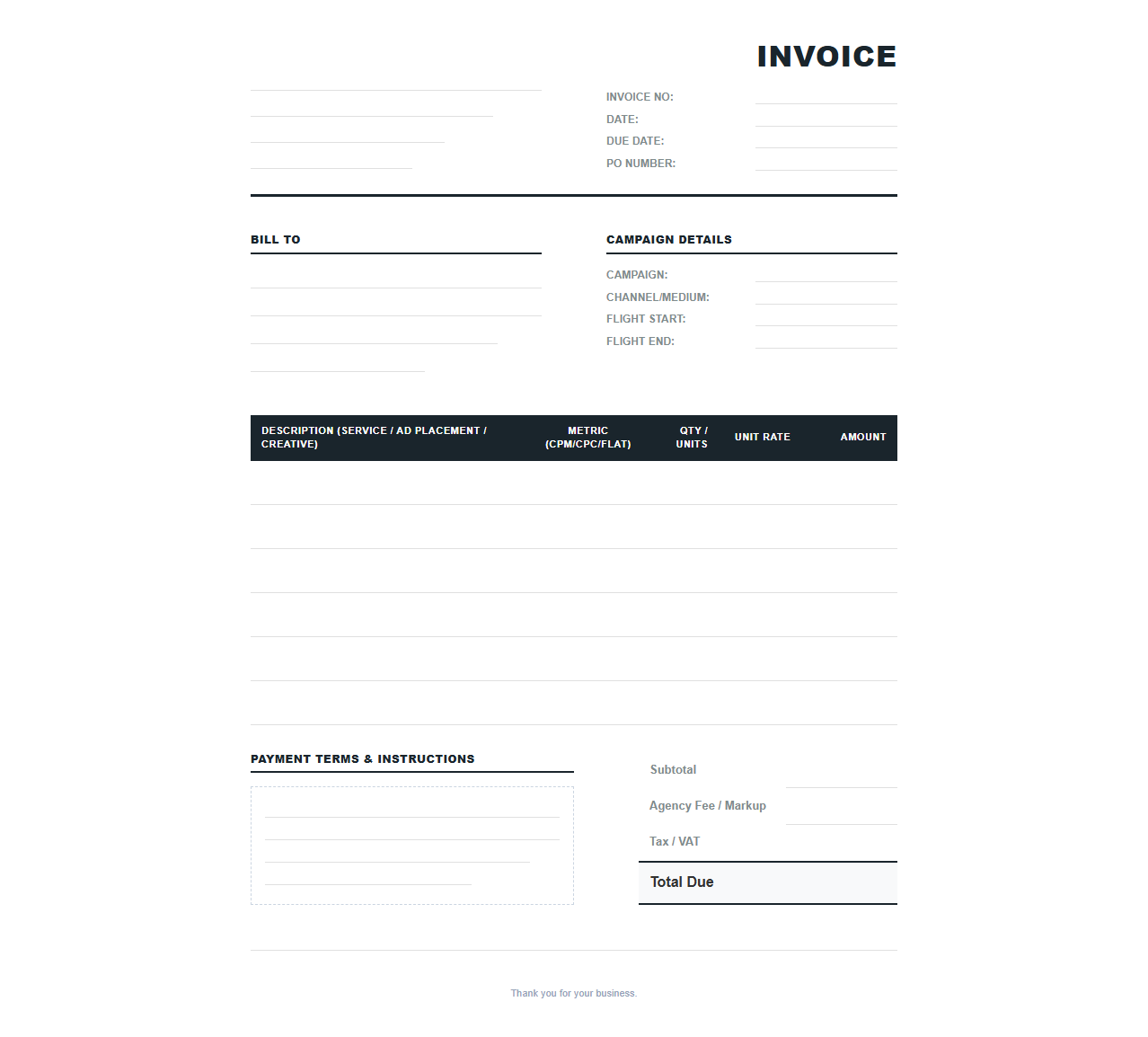 Marketing and Advertising Agency Invoice Template