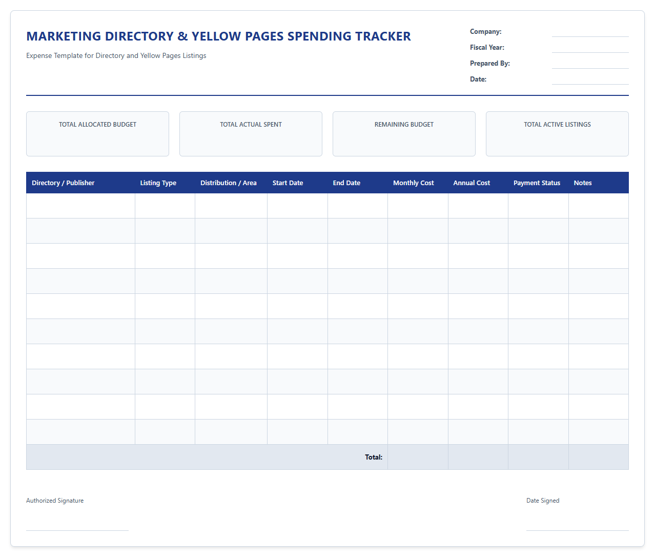Marketing Directory and Yellow Pages Spending Tracker