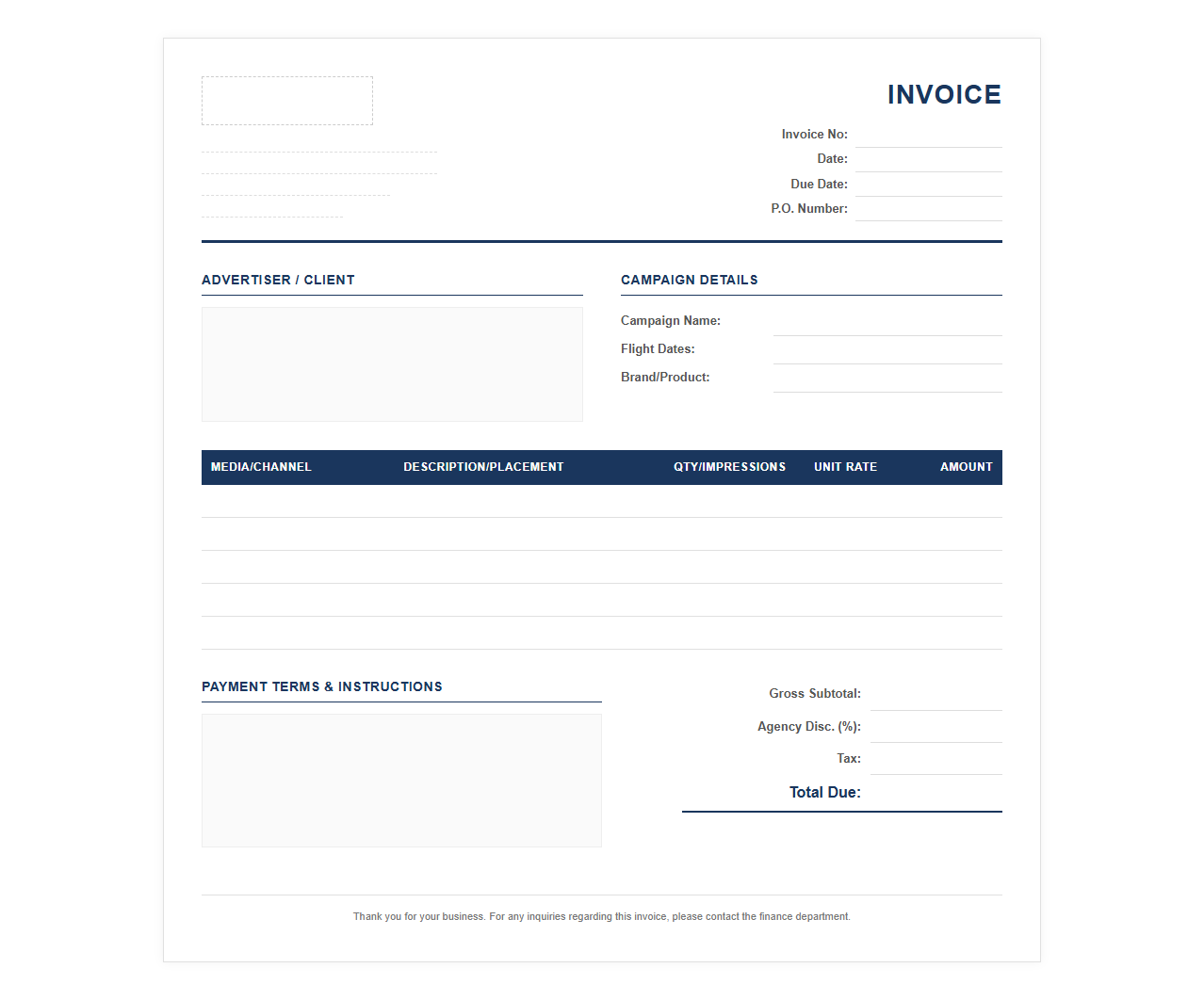 Media Agency Advertising Invoice Template
