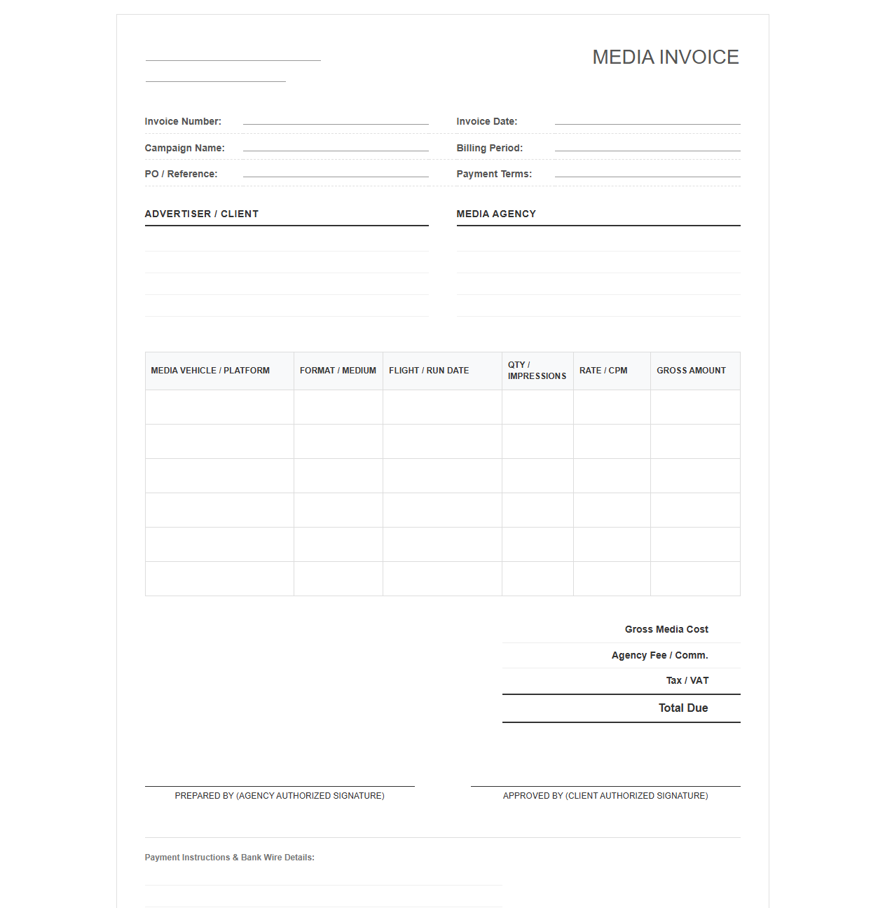 Media Buying and Planning Invoice Template