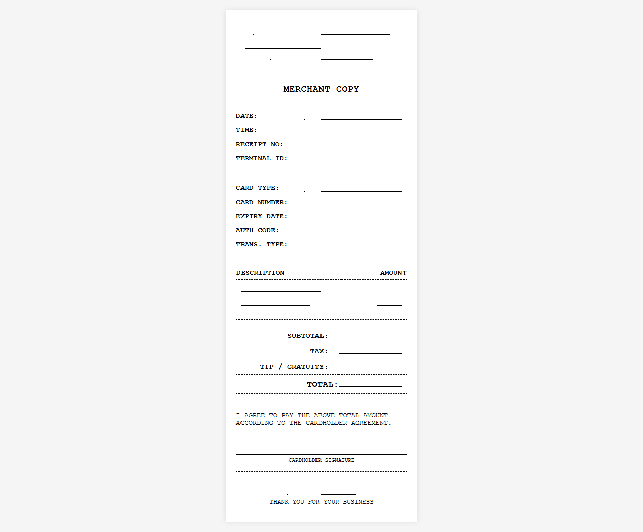 Merchant Credit Card Receipt Template