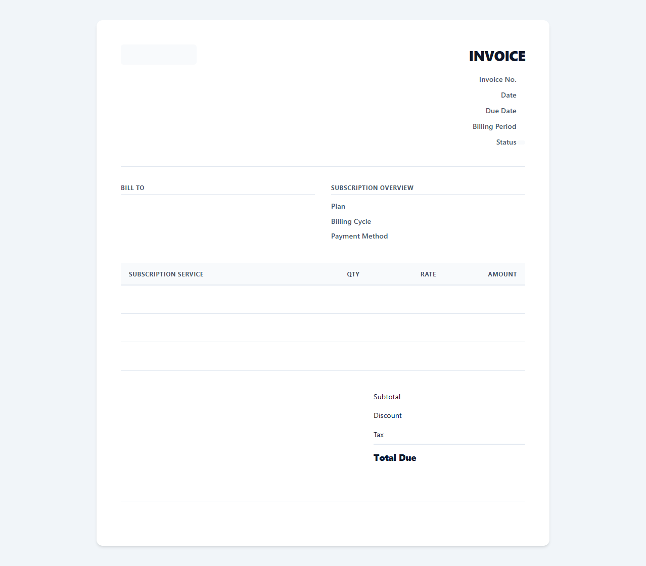Monthly Recurring SaaS Subscription Invoice
