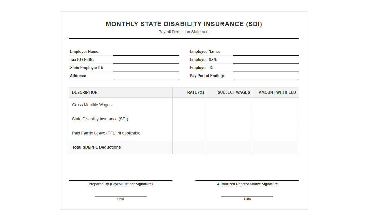 Monthly SDI Payroll Deduction Statement