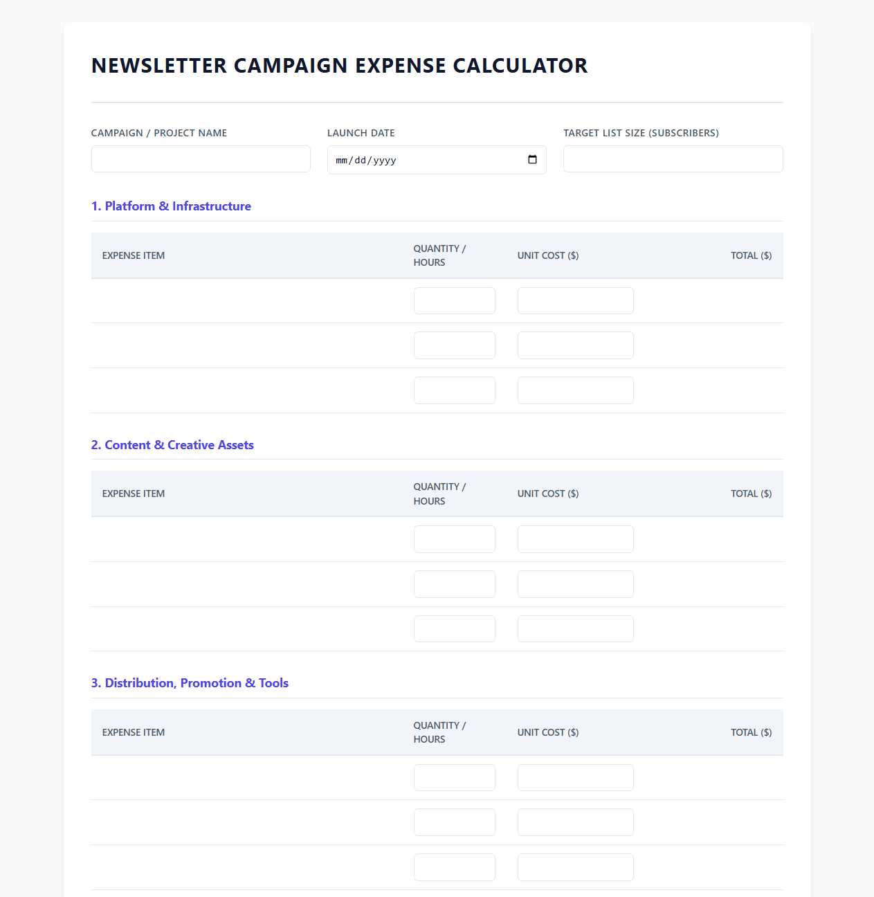 Newsletter Campaign Expense Calculator
