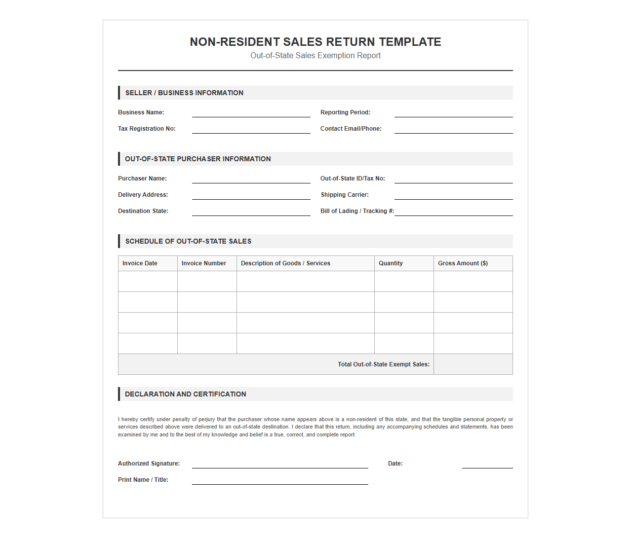 Non-Resident Sales Return Template