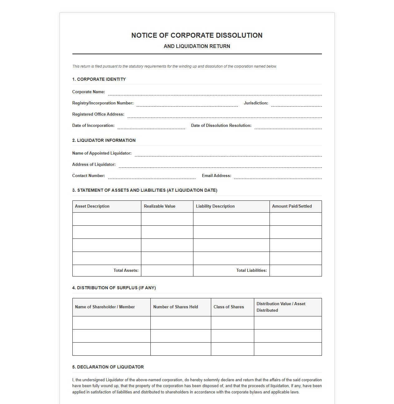 Notice of Corporate Dissolution and Liquidation Return