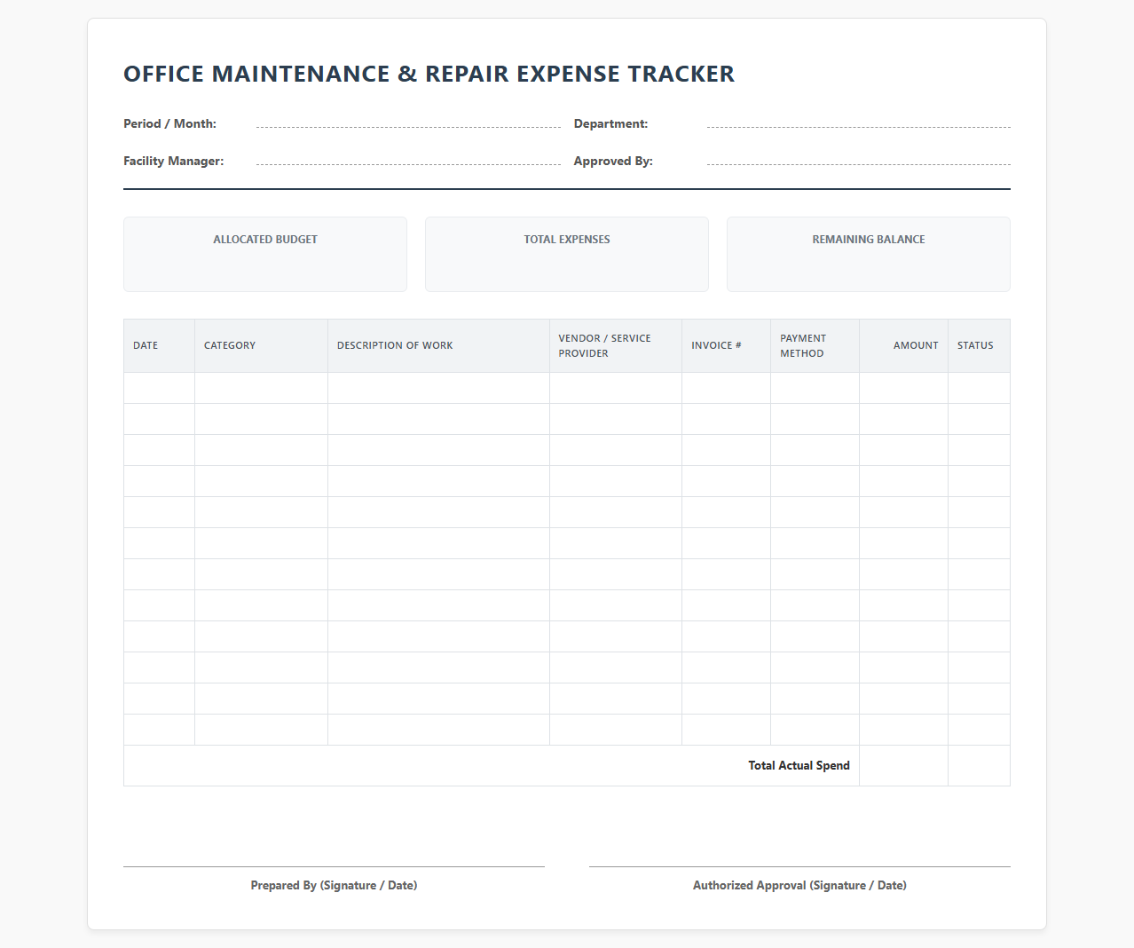 Office Maintenance and Repair Expense Tracker
