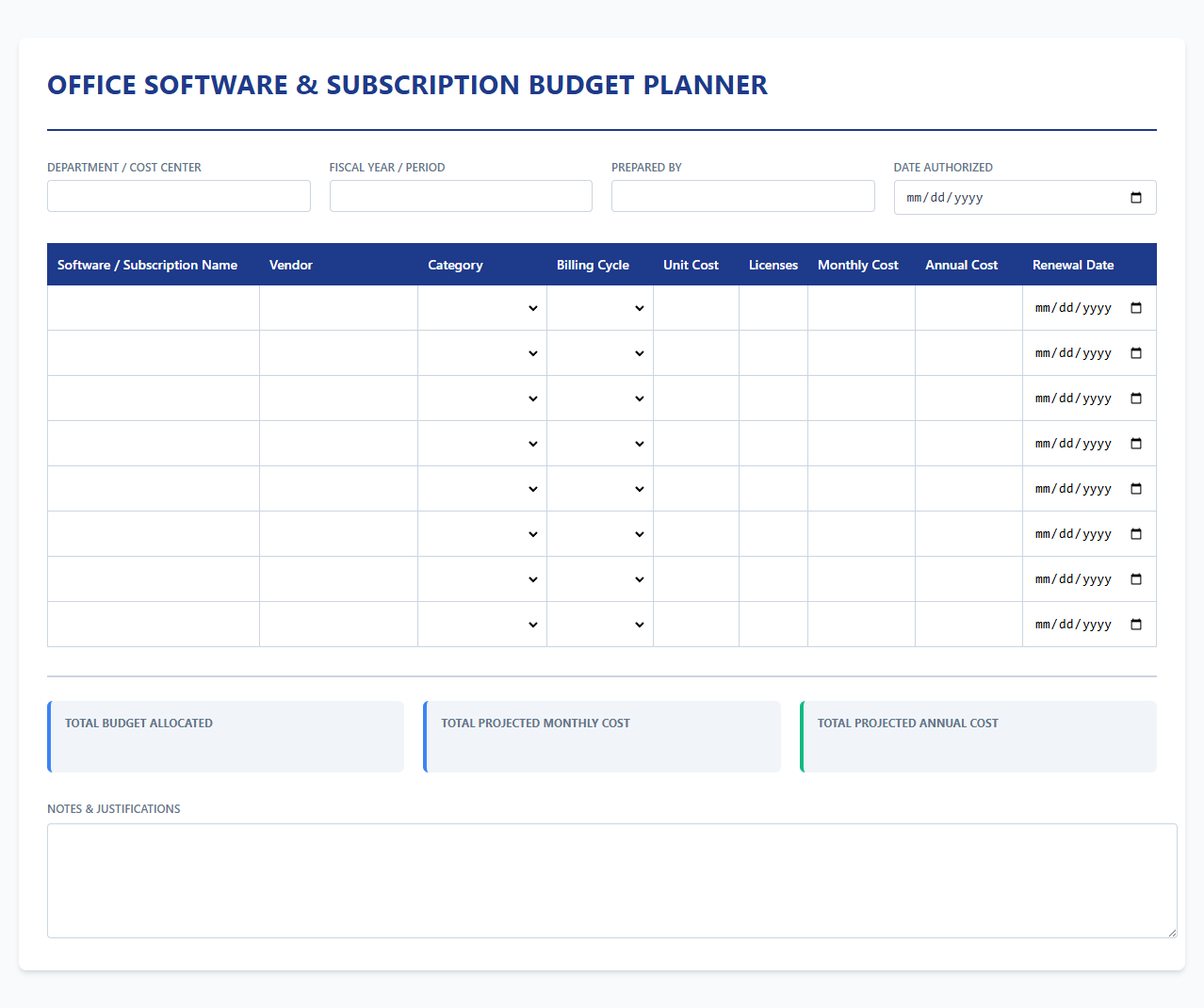 Office Software Subscription Budget Planner