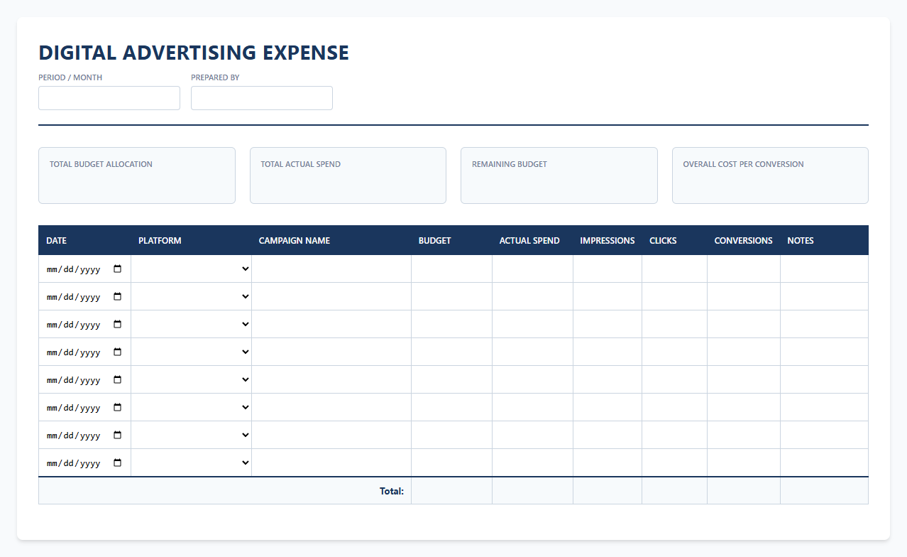 Online Advertising Expense Spreadsheet