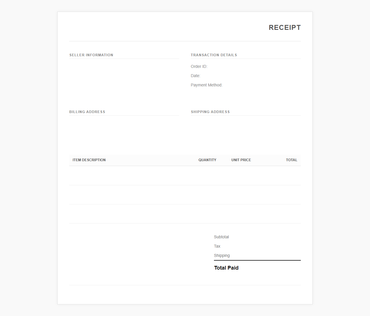 Online Retail Transaction Receipt Layout