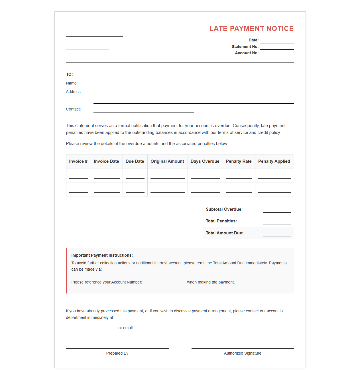 Overdue Account Penalty Notification Template