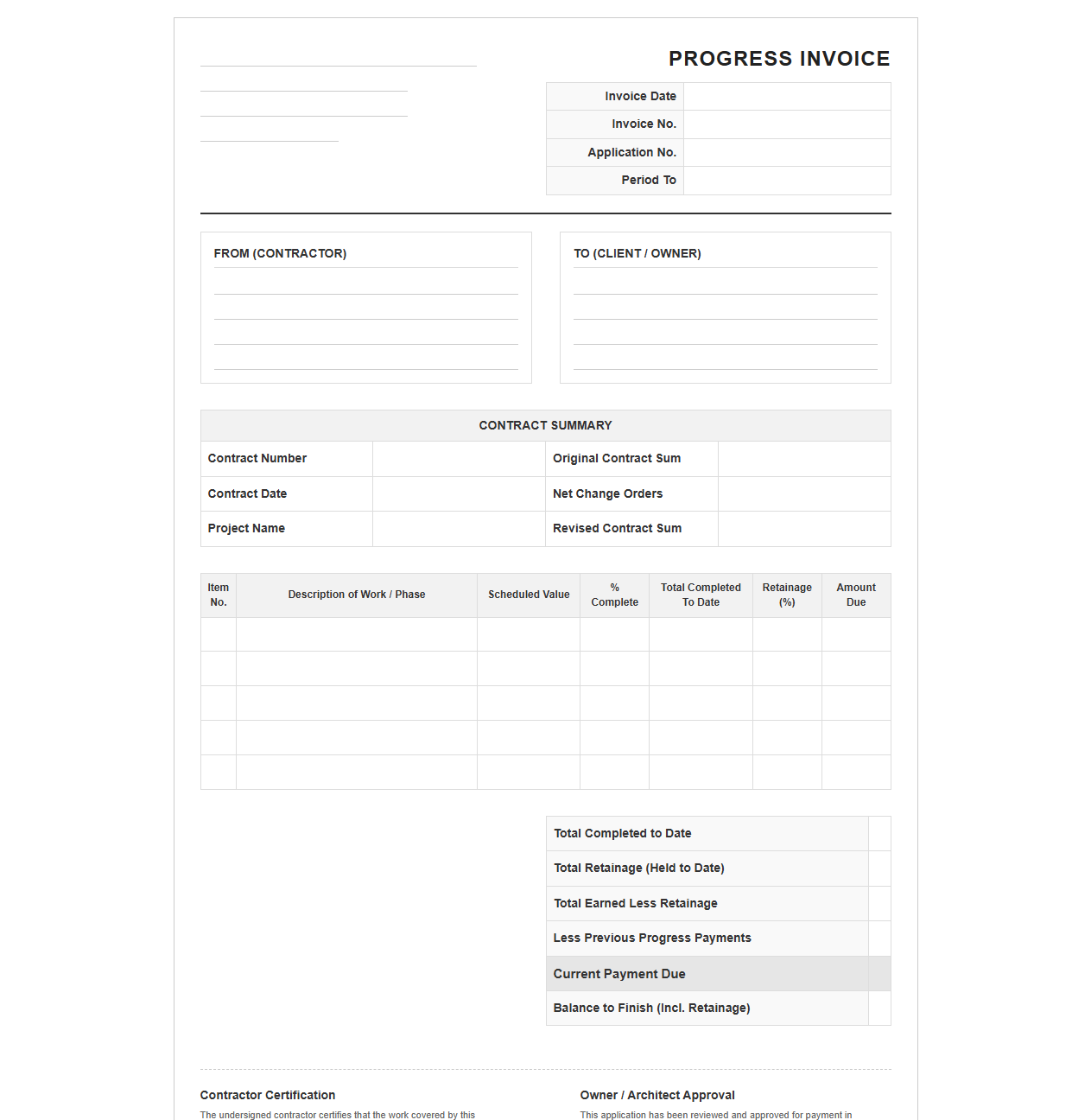 Partial Payment Invoice Template for Contracts