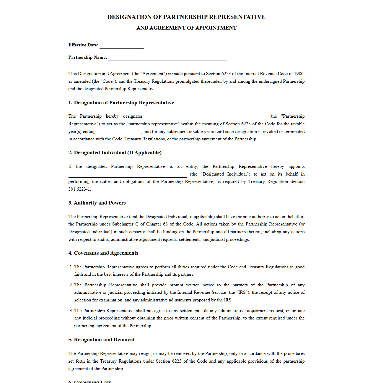 Partnership Audit Representative Designation Letter