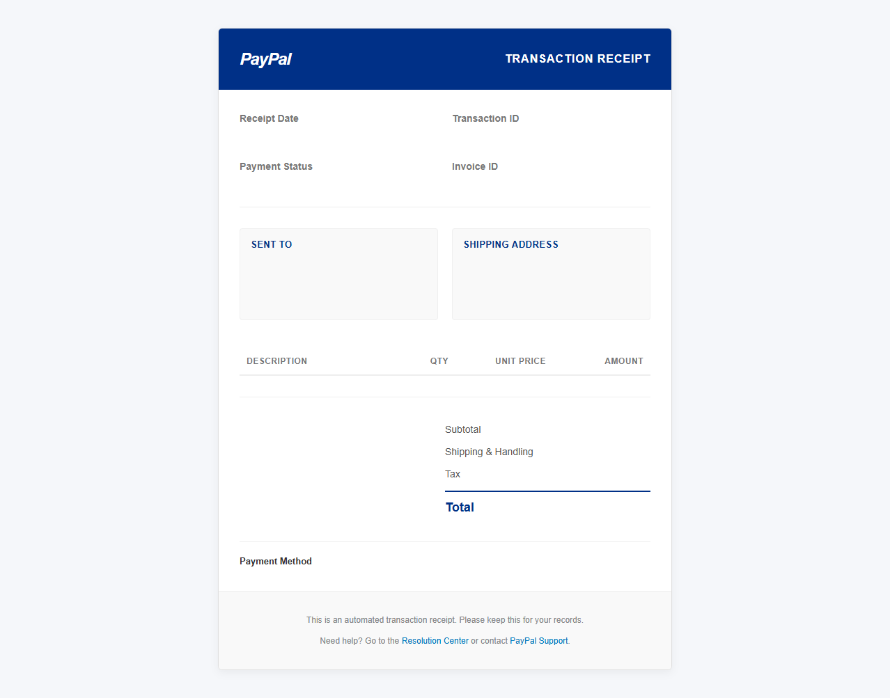 PayPal Transaction Receipt Template